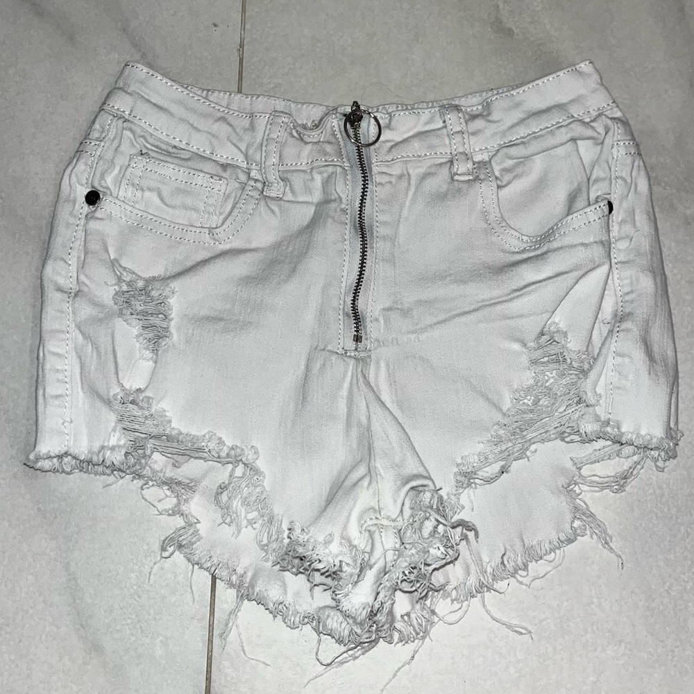 Machine White Distressed Jean Shorts